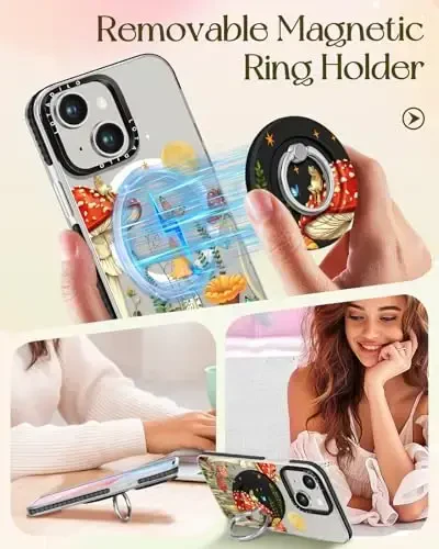 Lotadilo for iPhone 15 Plus Case for Women - Girls Kawaii Design Compatible with Magsafe Magnetic Ring Holder Stand Mushrooms Butterflies Phone Covers Aesthetic Girly TPU Funda for 15 Plus - 5