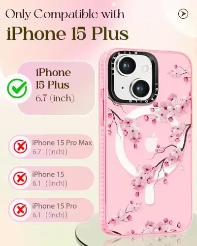 Lotadilo for iPhone 15 Plus Case for Women - Girls Kawaii Design Compatible with Magsafe Magnetic Ring Holder Stand Peach Blossom Phone Covers Aesthetic Girly TPU Funda for 15 Plus - 2