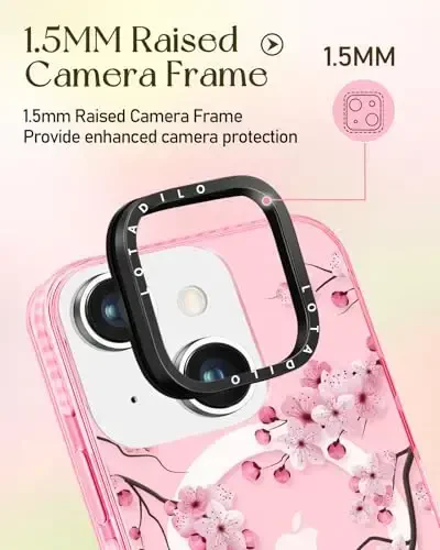 Lotadilo for iPhone 15 Plus Case for Women - Girls Kawaii Design Compatible with Magsafe Magnetic Ring Holder Stand Peach Blossom Phone Covers Aesthetic Girly TPU Funda for 15 Plus - 3
