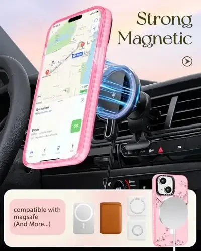 Lotadilo for iPhone 15 Plus Case for Women - Girls Kawaii Design Compatible with Magsafe Magnetic Ring Holder Stand Peach Blossom Phone Covers Aesthetic Girly TPU Funda for 15 Plus - 5