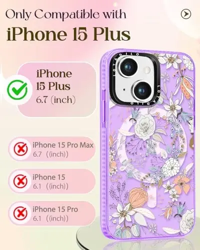 Lotadilo for iPhone 15 Plus Case for Women - Girls Kawaii Design Compatible with Magsafe Magnetic Ring Holder Stand Purple Flower Floral Phone Covers Aesthetic Girly TPU Funda for 15 Plus - 2
