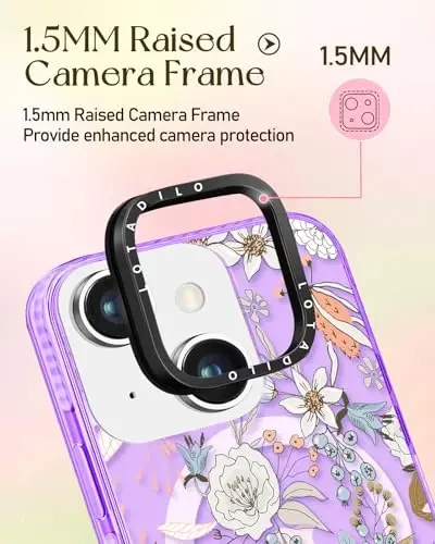 Lotadilo for iPhone 15 Plus Case for Women - Girls Kawaii Design Compatible with Magsafe Magnetic Ring Holder Stand Purple Flower Floral Phone Covers Aesthetic Girly TPU Funda for 15 Plus - 3
