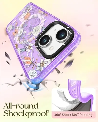 Lotadilo for iPhone 15 Plus Case for Women - Girls Kawaii Design Compatible with Magsafe Magnetic Ring Holder Stand Purple Flower Floral Phone Covers Aesthetic Girly TPU Funda for 15 Plus - 6