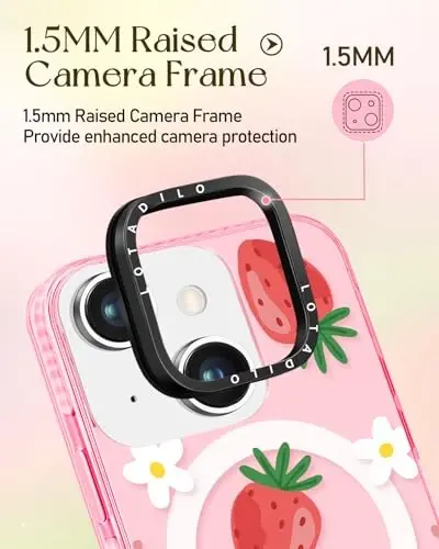 Lotadilo for iPhone 15 Plus Case for Women - Girls Kawaii Design Compatible with Magsafe Magnetic Ring Holder Stand Strawberry Flower Phone Covers Aesthetic Girly TPU Funda for 15 Plus - 3