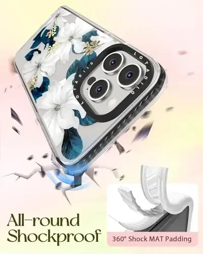 Lotadilo for iPhone 15 Pro Case for Women - Girls Kawaii Design Compatible with Magsafe Magnetic Ring Holder Stand Blue Flower Phone Covers Aesthetic Girly TPU Funda for 15 Pro - 6