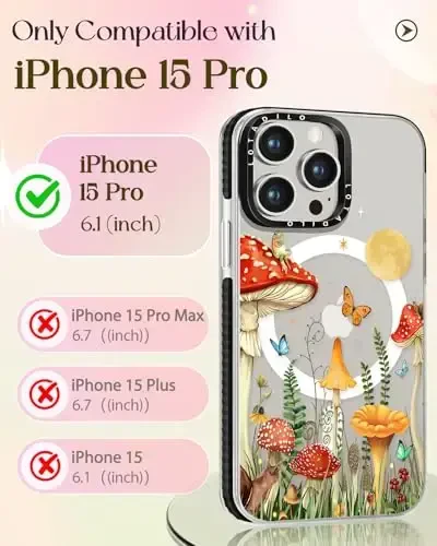 Lotadilo for iPhone 15 Pro Case for Women - Girls Kawaii Design Compatible with Magsafe Magnetic Ring Holder Stand Mushrooms Butterflies Phone Covers Aesthetic Girly TPU Funda for 15 Pro - 2