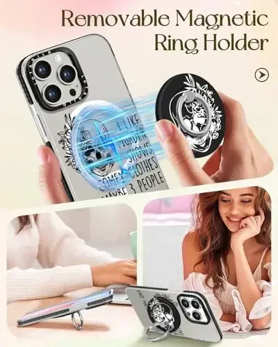 Lotadilo for iPhone 15 Pro Case for Women - Girls Kawaii Design Compatible with Magsafe Magnetic Ring Holder Stand Skull Skeleton Phone Covers Aesthetic Girly TPU Funda for 15 Pro - 9