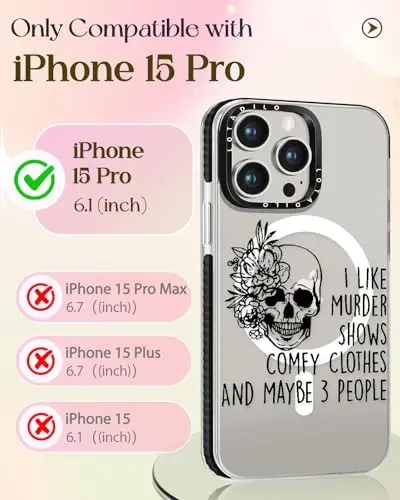 Lotadilo for iPhone 15 Pro Case for Women - Girls Kawaii Design Compatible with Magsafe Magnetic Ring Holder Stand Skull Skeleton Phone Covers Aesthetic Girly TPU Funda for 15 Pro - 2