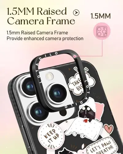 Lotadilo for iPhone 15 Pro Max Case for Women - Cute Kawaii Design Girls Compatible with Magsafe Magnetic Ring Holder Stand Black Cat Phone Covers Aesthetic Girly TPU Funda for 15 Pro Max - 3