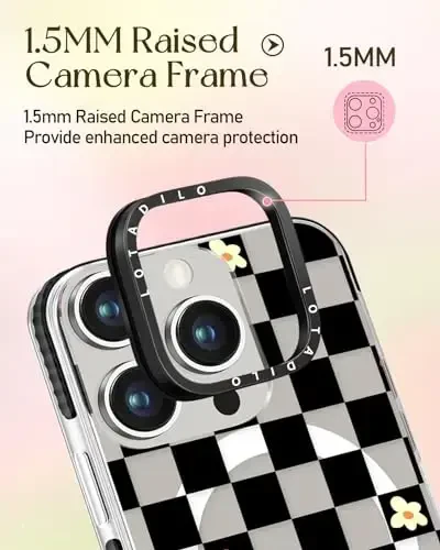 Lotadilo for iPhone 15 Pro Max Case for Women - Cute Kawaii Design Girls Compatible with Magsafe Magnetic Ring Holder Stand Black Flower Phone Covers Aesthetic Girly TPU Funda for 15 Pro Max - 3