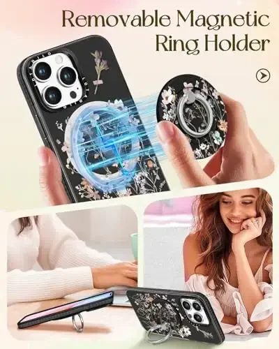 Lotadilo for iPhone 15 Pro Max Case for Women - Cute Kawaii Design Girls Compatible with Magsafe Magnetic Ring Holder Stand Foral Flower Phone Covers Aesthetic Girly TPU Funda for 15 Pro Max - 4