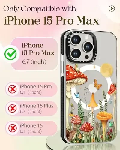 Lotadilo for iPhone 15 Pro Max Case for Women - Cute Kawaii Design Girls Compatible with Magsafe Magnetic Ring Holder Stand Mushrooms Butterflies Phone Covers Aesthetic Girly TPU Funda for 15 Pro Max - 2