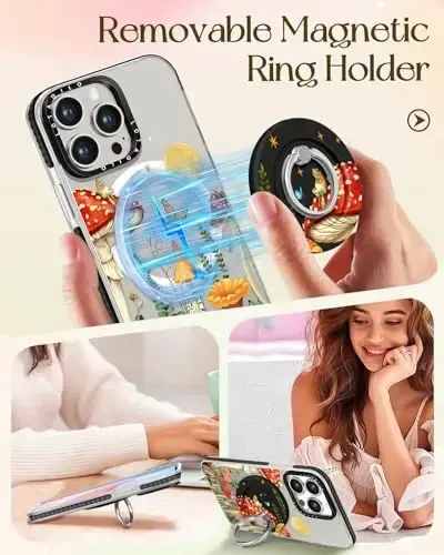 Lotadilo for iPhone 15 Pro Max Case for Women - Cute Kawaii Design Girls Compatible with Magsafe Magnetic Ring Holder Stand Mushrooms Butterflies Phone Covers Aesthetic Girly TPU Funda for 15 Pro Max - 4