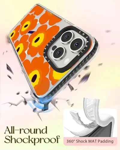 Lotadilo for iPhone 15 Pro Max Case for Women - Cute Kawaii Design Girls Compatible with Magsafe Magnetic Ring Holder Stand Orange Flower Phone Covers Aesthetic Girly TPU Funda for 15 Pro Max - 6