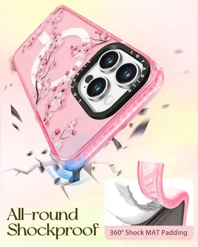 Lotadilo for iPhone 15 Pro Max Case for Women - Cute Kawaii Design Girls Compatible with Magsafe Magnetic Ring Holder Stand Peach Blossom Phone Covers Aesthetic Girly TPU Funda for 15 Pro Max - 6