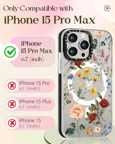 Lotadilo for iPhone 15 Pro Max Case for Women - Cute Kawaii Design Girls Compatible with Magsafe Magnetic Ring Holder Stand Retro Flower Phone Covers Aesthetic Girly TPU Funda for 15 Pro Max - 2