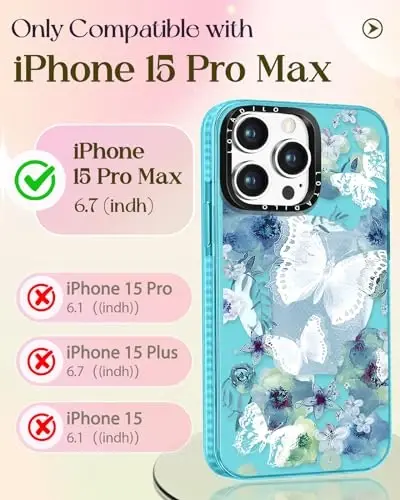 Lotadilo for iPhone 15 Pro Max Case for Women - Cute Kawaii Design Girls Magsafe bilan mos keladigan magnit halqali ushlagichli kapalak telefon qopqoqlari Aesthetic Girly TPU Funda 15 Pro Max uchun - 11