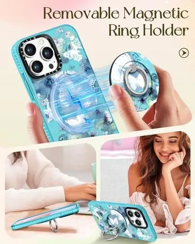 Lotadilo for iPhone 15 Pro Max Case for Women - Cute Kawaii Design Girls Magsafe bilan mos keladigan magnit halqali ushlagichli kapalak telefon qopqoqlari Aesthetic Girly TPU Funda 15 Pro Max uchun - 4