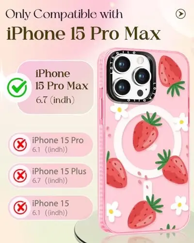 Lotadilo for iPhone 15 Pro Max Case for Women - Cute Kawaii Design Girls Magsafe magnit halqali ushlagich stendi bilan mos keladi Qulupnay gul telefon qopqoqlari Aesthetic Girly TPU Funda for 15 Pro Max - LOTADILO (1)