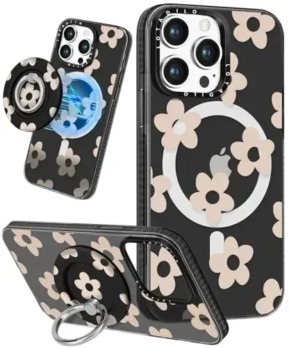 Lotadilo for iPhone 15 Pro Max Case for Women - Girls Cute Design Compatible with Magsafe Magnetic Ring Holder Stand Flowers Phone Covers Aesthetic Girly TPU Funda for 15 Pro Max - 1