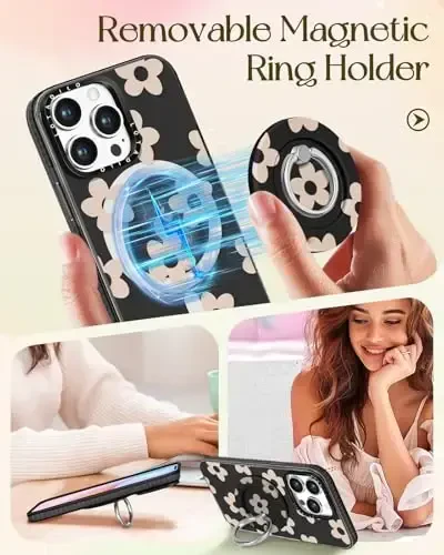 Lotadilo for iPhone 15 Pro Max Case for Women - Girls Cute Design Compatible with Magsafe Magnetic Ring Holder Stand Flowers Phone Covers Aesthetic Girly TPU Funda for 15 Pro Max - 4