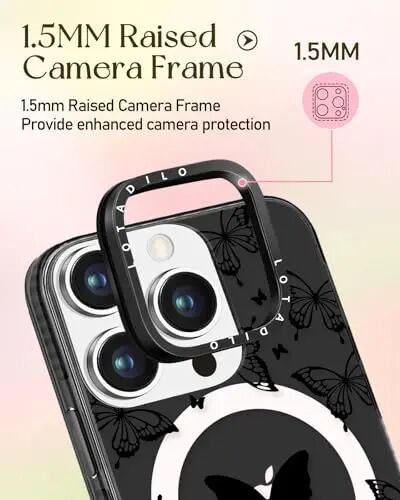 Lotadilo for iPhone 15 Pro Max Case with Stand, Black Butterfly | Compatible with Magsafe, Magnetic Ring Holder, Cute Girly Pattern, Phone Cover for Women Teen Girls, TPU Bumper Protection - 3