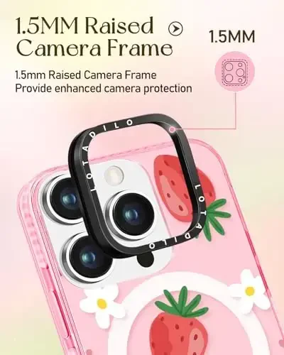 Lotadilo iPhone 15 Pro uchun ayollar uchun g‘ilof - Magsafe magnit halqa ushlagichi bilan mos keladigan qizlar Kawaii dizayni Qulupnay gul telefon qopqoqlari Estetik girly TPU Funda 15 Pro uchun - 3