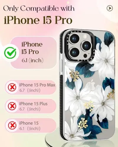 Lotadilo iPhone 15 Pro uchun ayollar uchun g'ilof - Qizlar Kawaii dizayni Magsafe magnit halqali ushlagich stendi bilan mos keladi Moviy gul telefon qopqoqlari Estetik girly TPU Funda 15 Pro uchun - 2