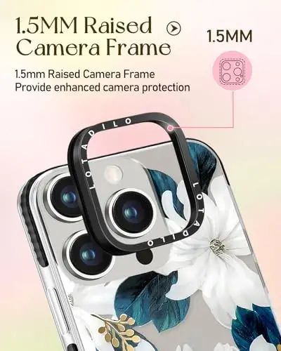 Lotadilo iPhone 15 Pro uchun ayollar uchun g'ilof - Qizlar Kawaii dizayni Magsafe magnit halqali ushlagich stendi bilan mos keladi Moviy gul telefon qopqoqlari Estetik girly TPU Funda 15 Pro uchun - 3
