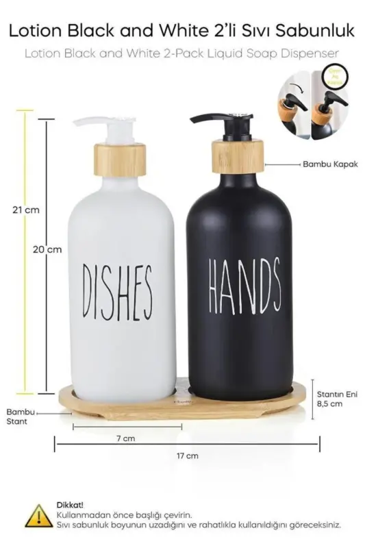 Lotion 2-Piece Black and White Kitchen Liquid Soap Dispenser Set 500ml 500ml with Bamboo Tray - 4