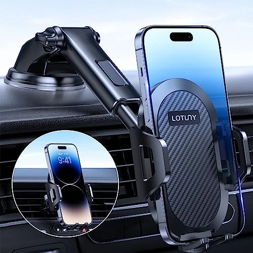 LOTUNY Universal Phone Mount for Car, Reliable Suction Hands-Free Car Phone Holder Mount, Automobile Cell Phone Holder Car for Dashboard Windshield Vent Fit for All Smartphones - LOTUNY