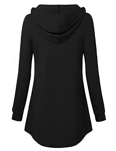 Lotusmile Ayollar uzun qisma kapüşonli tunika toplamlari Tugmacha Swing Pullover Hoodie Sviterlar - 5