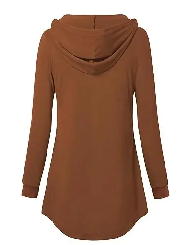 Lotusmile ayollar uzun qisma kapüşonli tunika toplamlari tugmali swing pullover hoodie sviterlar - 3