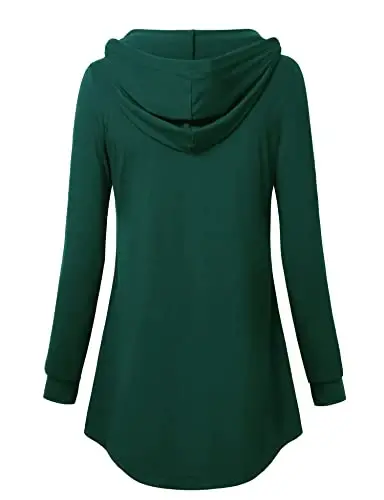 Lotusmile ayollar uzun yengli kapüşonli tunik tepalar tugmali swing pullover hoodie sviterlar - 3