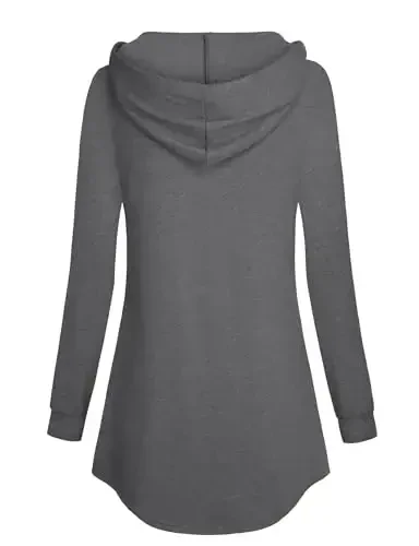 Lotusmile ayollar uzun yengli kapüşonli tunik toplamlari Tugmali swing pullover Hoodie Sviterlar - 3