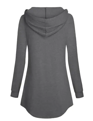 Lotusmile ayollar uzun yengli kapüşonli tunik toplamlari Tugmali swing pullover Hoodie Sviterlar - 3