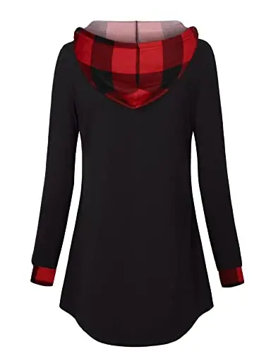Lotusmile Ayollar uzun yengli kapüşonli tunika tepalari tugmali swing pullover hoodie sviterlar - 3