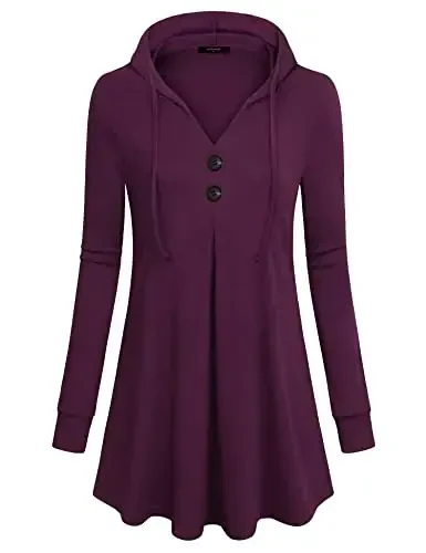 Lotusmile Women's Long Sleeve Hooded Tunic Tops Button Swing Pullover Hoodie Sweatshirts - MODAZONE (1)