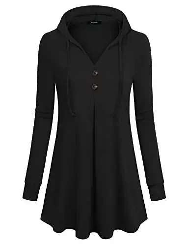 Lotusmile Women's Long Sleeve Hooded Tunic Tops Button Swing Pullover Hoodie Sweatshirts - 4