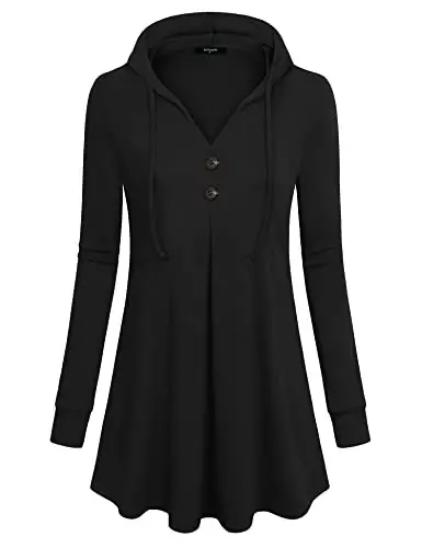Lotusmile Women's Long Sleeve Hooded Tunic Tops Button Swing Pullover Hoodie Sweatshirts - 4
