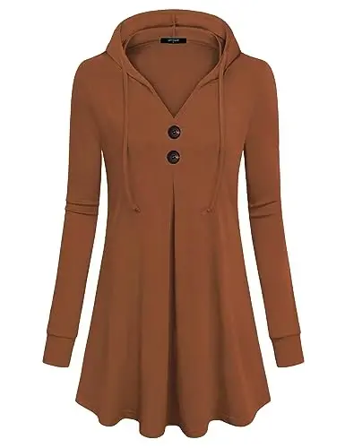 Lotusmile Women's Long Sleeve Hooded Tunic Tops Button Swing Pullover Hoodie Sweatshirts - 2