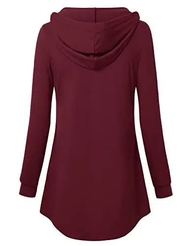 Lotusmile Women's Long Sleeve Hooded Tunic Tops Button Swing Pullover Hoodie Sweatshirts - 3