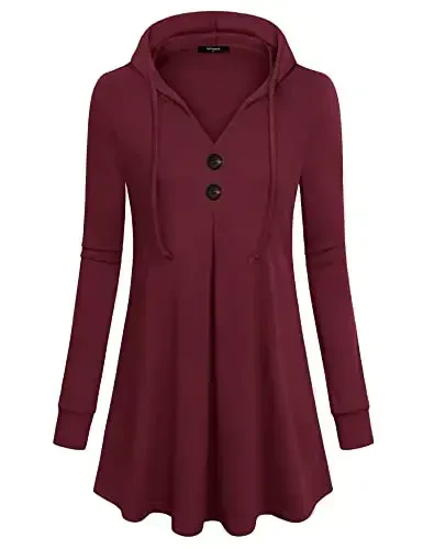 Lotusmile Women's Long Sleeve Hooded Tunic Tops Button Swing Pullover Hoodie Sweatshirts - MODAZONE (1)