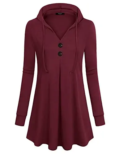 Lotusmile Women's Long Sleeve Hooded Tunic Tops Button Swing Pullover Hoodie Sweatshirts - 2