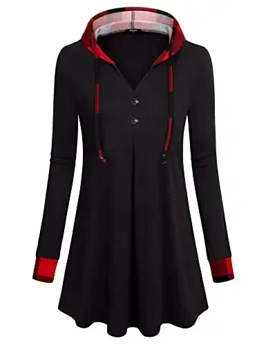 Lotusmile Women's Long Sleeve Hooded Tunic Tops Button Swing Pullover Hoodie Sweatshirts - 2