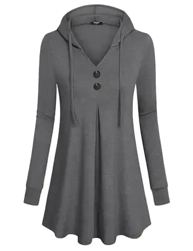 Lotusmile Women's Long Sleeve Hooded Tunic Tops Button Swing Pullover Hoodie Sweatshirts - 2