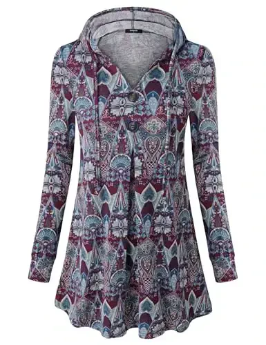 Lotusmile Women's Long Sleeve Hooded Tunic Tops Button Swing Pullover Hoodie Sweatshirts - LOTUSMILE (1)