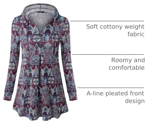Lotusmile Women's Long Sleeve Hooded Tunic Tops Button Swing Pullover Hoodie Sweatshirts 