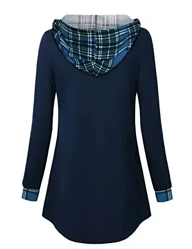 Lotusmile Women's Long Sleeve Hooded Tunic Tops Button Swing Pullover Hoodie Sweatshirts - 3