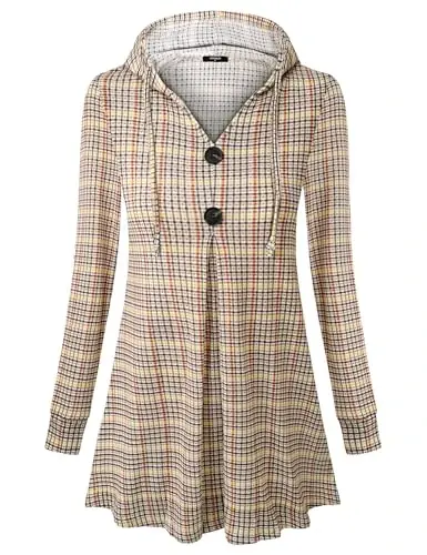 Lotusmile Women's Long Sleeve Hooded Tunic Tops Button Swing Pullover Hoodie Sweatshirts - 2